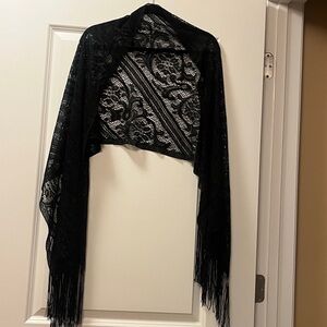 Elegant Black Lace Fringe Wrap with a little sparkle